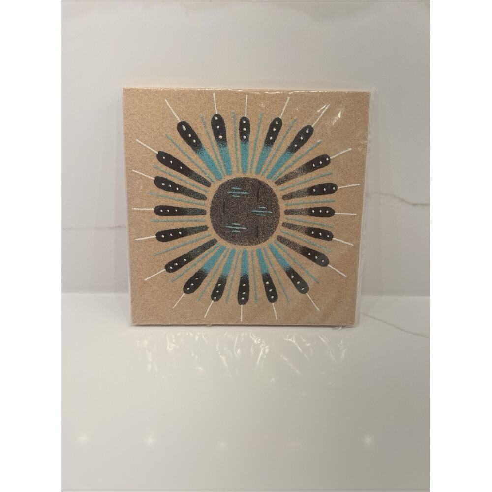 "Sun & Eagle" Authentic Sand Painting Native American Wall Art 6” Signed